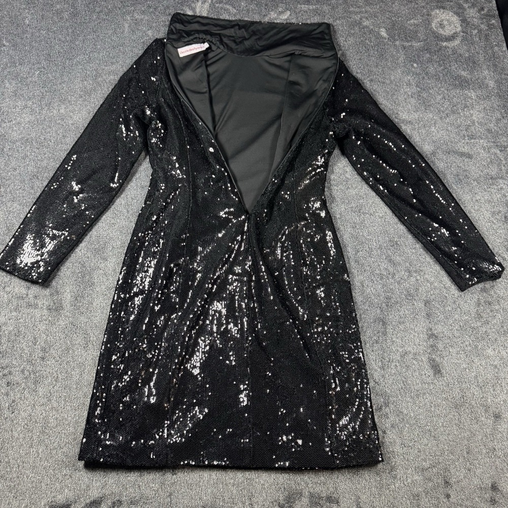 L'ECOLE DES FEMMES Women's Size Large Black Sequin Turtleneck Zip Back Dress - Picture 12 of 16